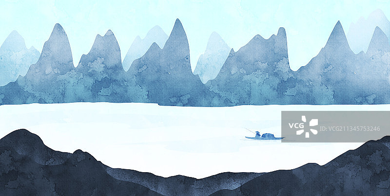 古诗词孤舟独钓寒江雪场景插画图片素材