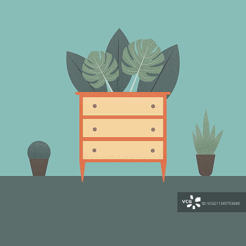 风格化的带植物的抽屉柜图片素材
