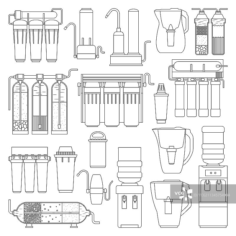 过滤系统轮廓图标集图片素材