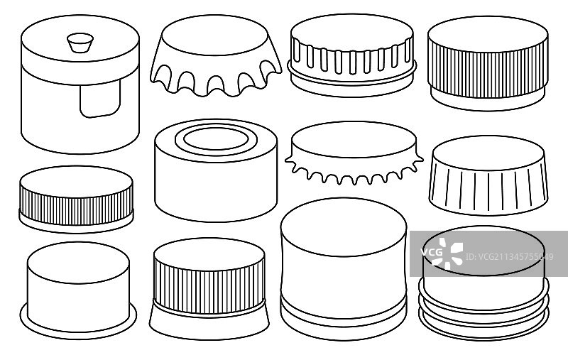 瓶盖隔离轮廓图标集图片素材