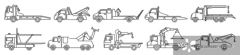 卡车牵引隔离轮廓图标集图片素材