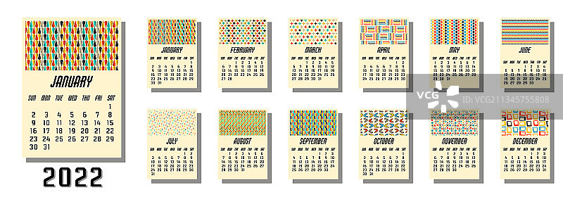 2022年中世纪现代风格日历图片素材