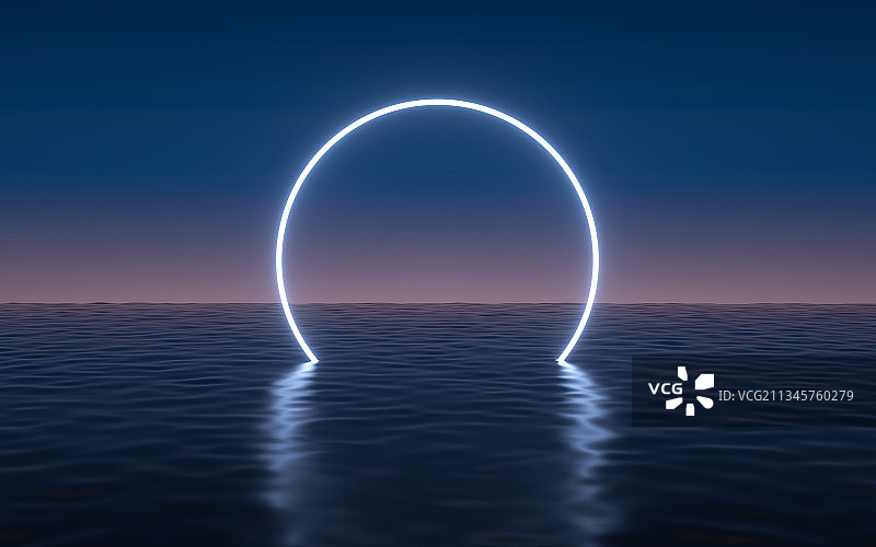 海平面圆形光线科技背景图片素材