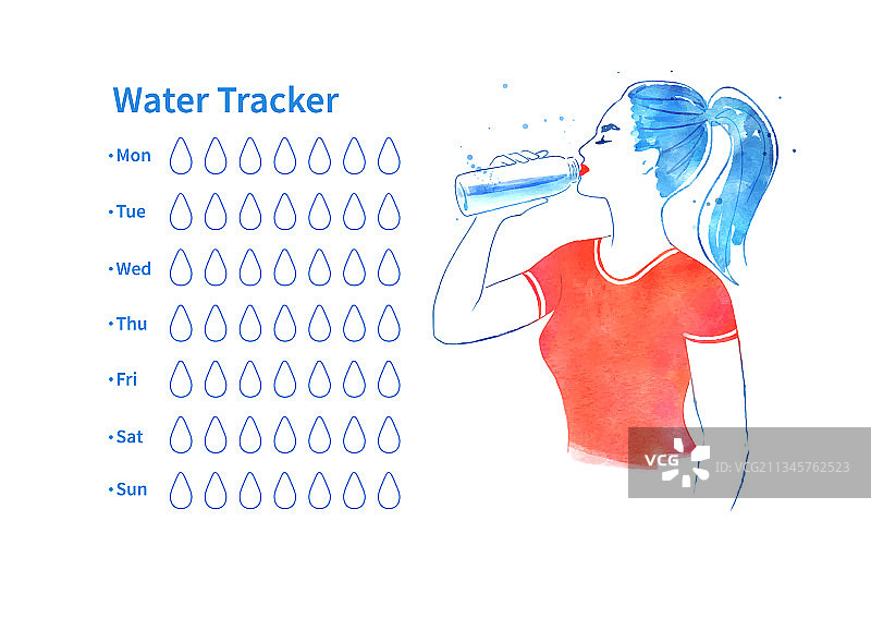 饮水追踪器与正在喝水的女人图片素材