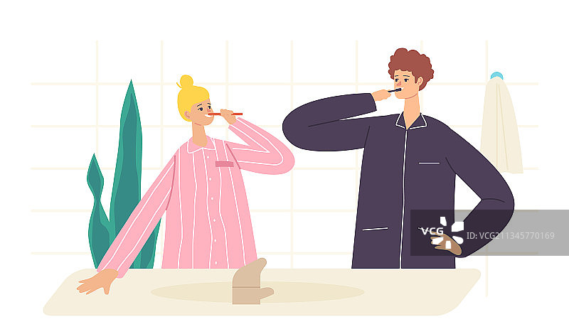 情侣人物早晨卫生程序图片素材