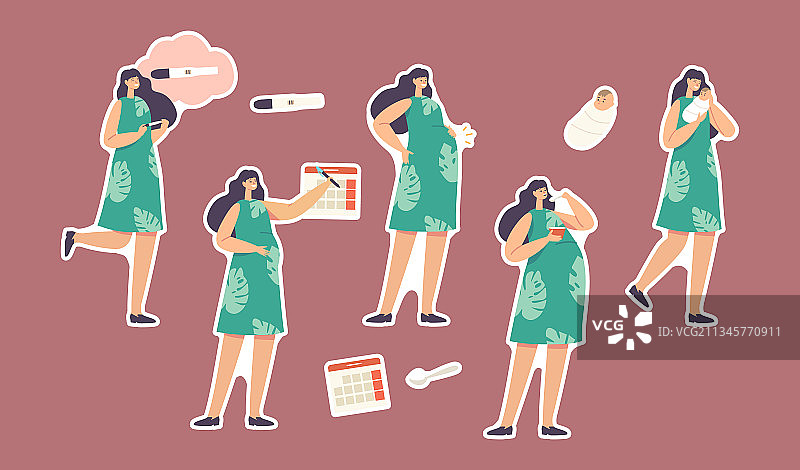 孕期主题贴纸套装图片素材