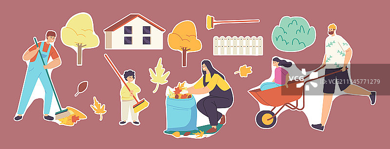 家庭人物清洁贴纸图片素材