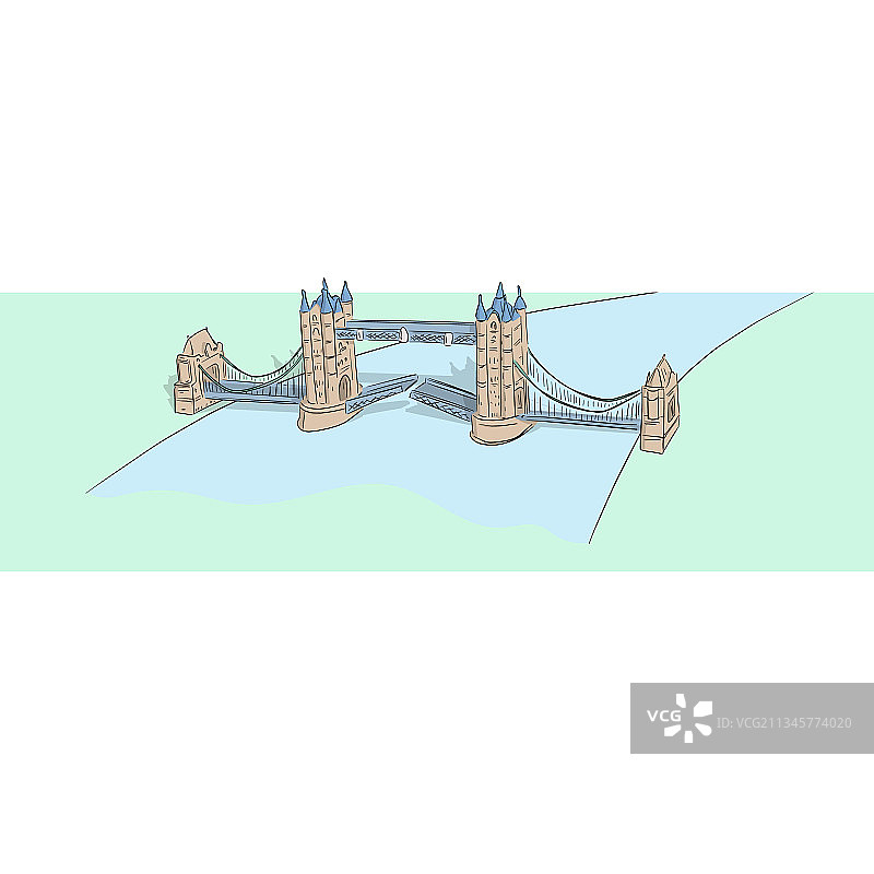 手绘伦敦塔桥和泰晤士河图片素材