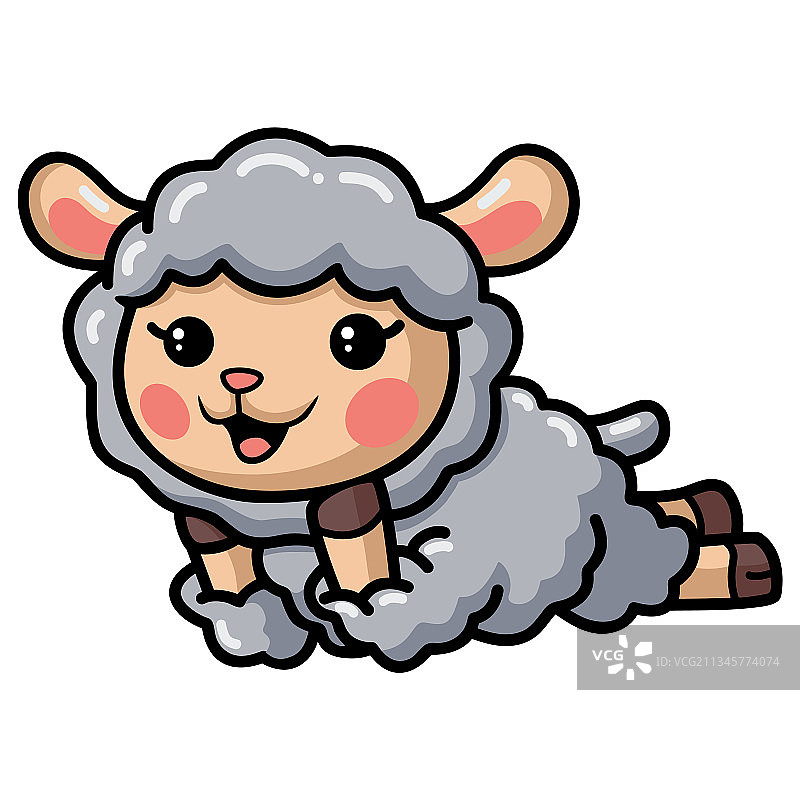 卡通可爱小绵羊躺下图片素材