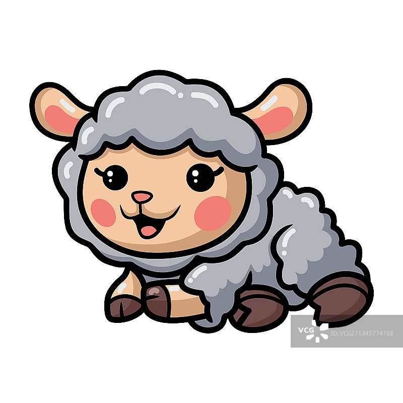 卡通可爱小绵羊躺下图片素材