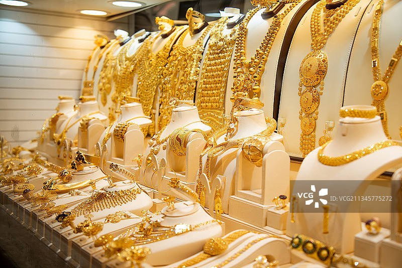 黄金，珠宝，商店，华丽，迪拜，黄金市场，陈列柜图片素材
