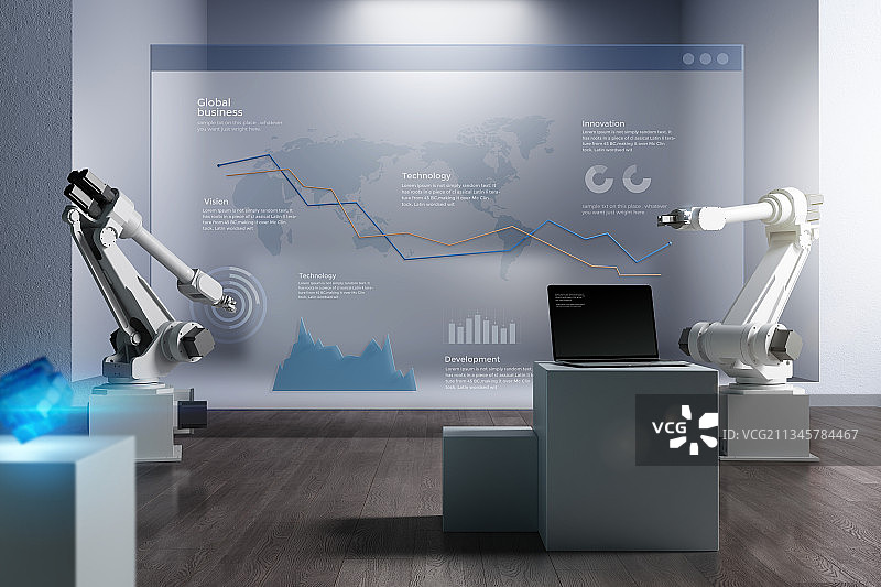 3D渲染屏幕模型，AI和机器人概念图片素材