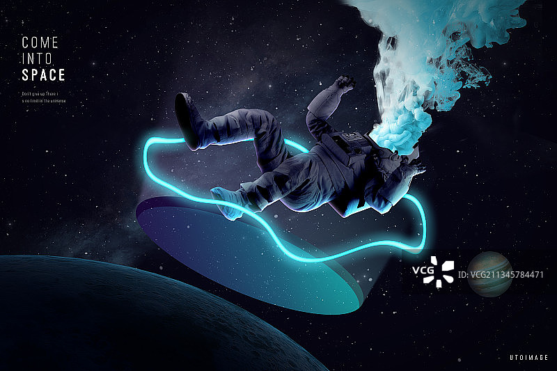 宇航员与宇宙空间3D渲染图图片素材