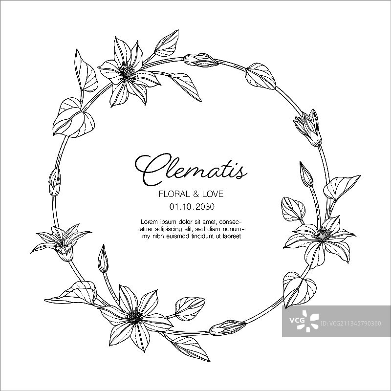 手绘铁线莲花卉贺卡图片素材