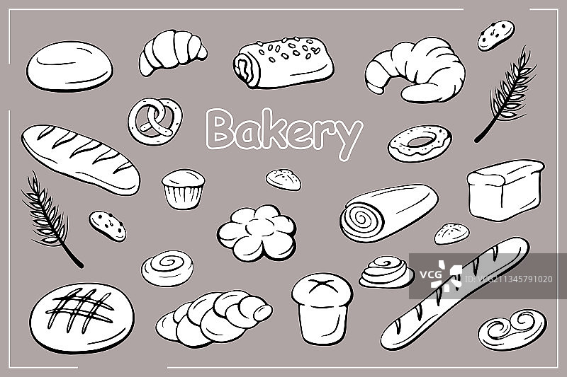 手绘面包烘焙线条素材合集图片素材