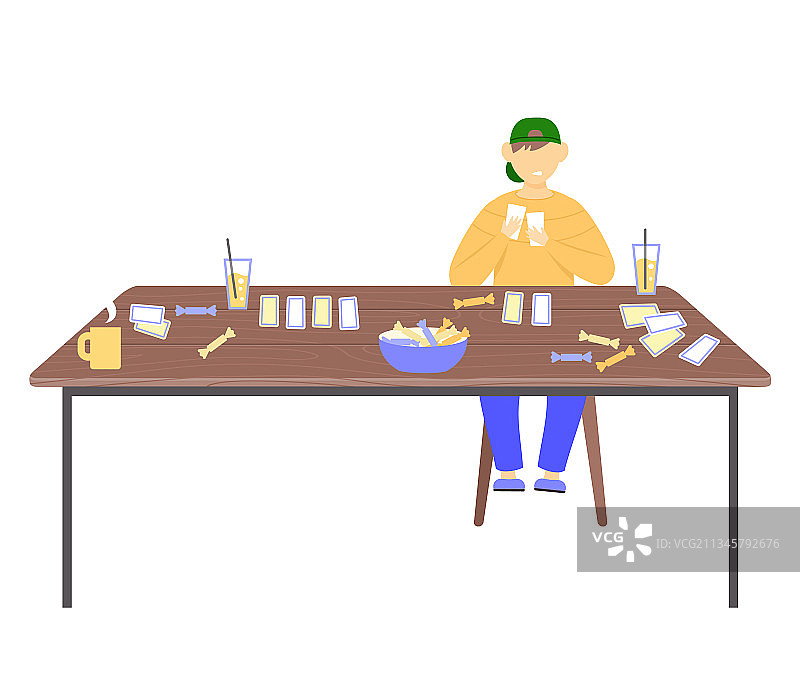 青少年男孩坐在桌旁喝饮料图片素材