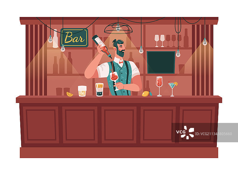 调酒师在酒吧里调制饮品和鸡尾酒图片素材