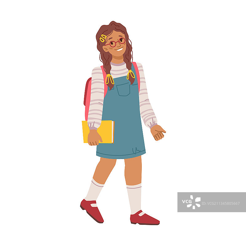 背着书包和课本的女学生图片素材