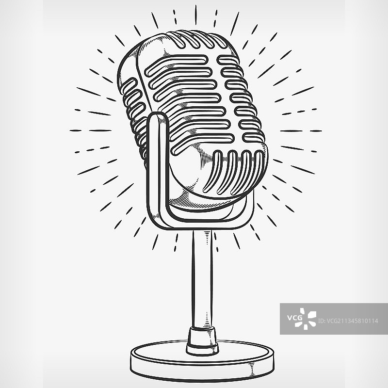 涂鸦：播客麦克风手绘草图图片素材