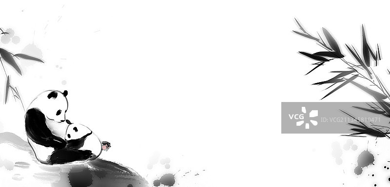 水墨熊猫太极背景插画图片素材