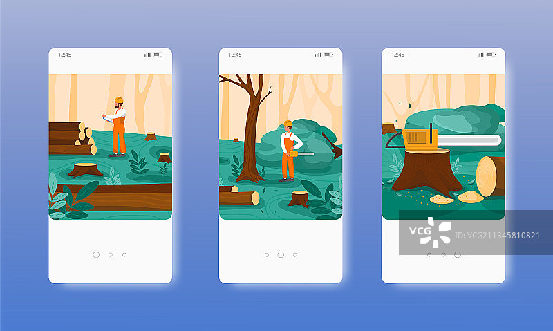 伐木工人用链锯砍伐树木图片素材