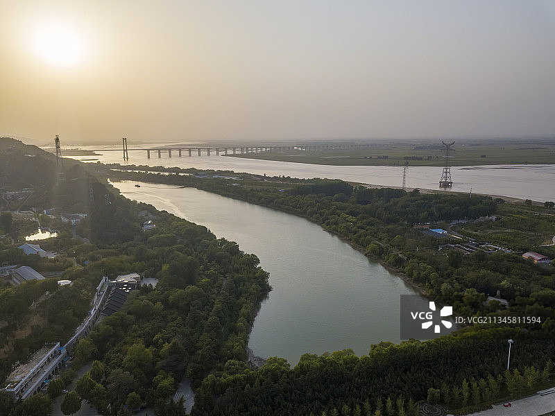 河南省郑州黄河文化公园夏天户外风光航拍图片素材