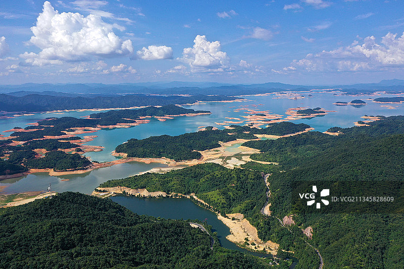 广东省河源市东源县万绿湖万绿谷旅游区航拍图片素材
