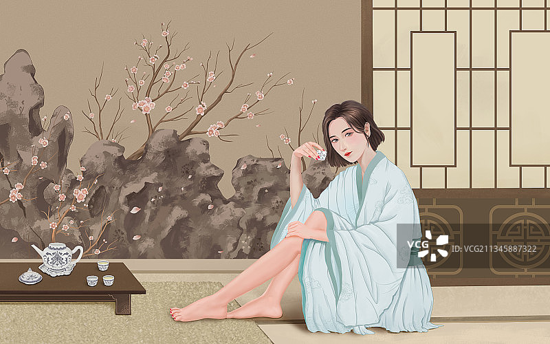 古风品尝小姐姐图片素材