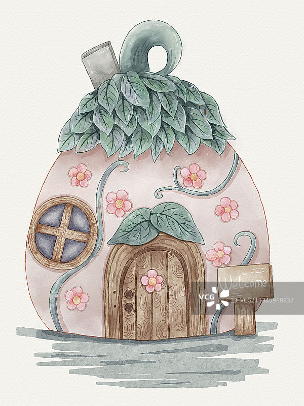 水彩小房子插画图片素材