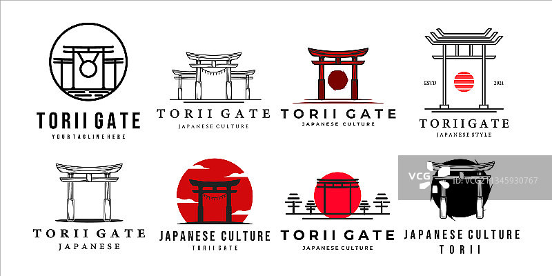鸟居标志复古线条艺术图片素材