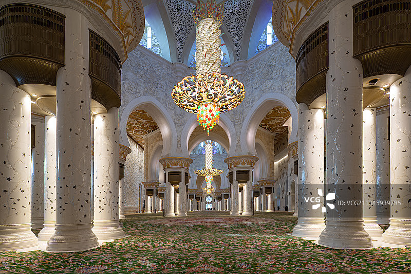阿布扎比，大清真寺，室内，建筑，全景图片素材