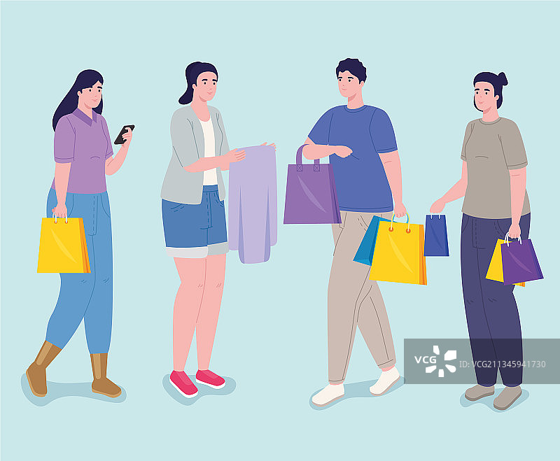 四人购物日图片素材