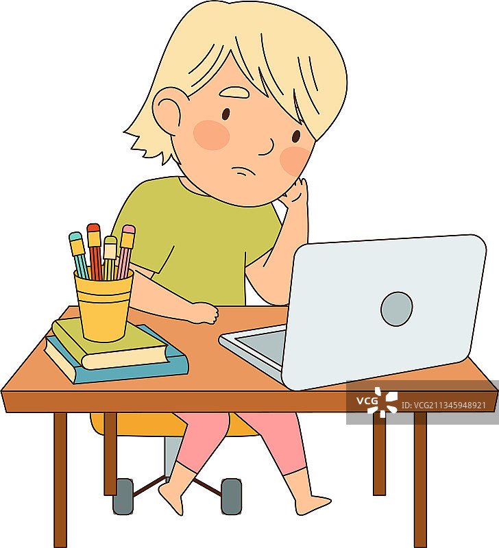 在家学习，金发女孩进行远程教育图片素材