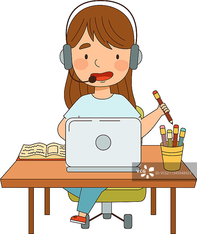 在家学习和远程学习的女孩图片素材