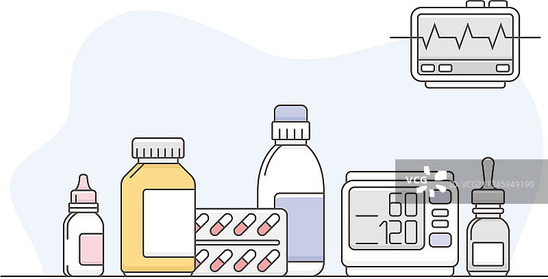 瓶装药丸与心率医疗素材图片素材