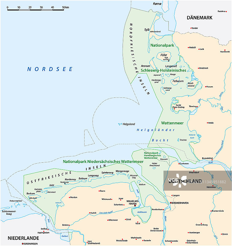 三个瓦登海国家公园地图图片素材