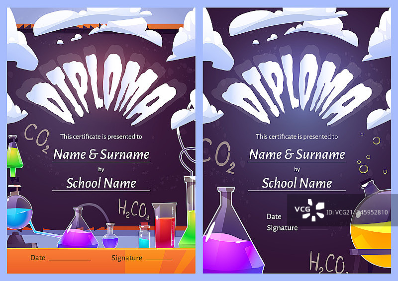 装有玻璃烧瓶的化学科学文凭图片素材
