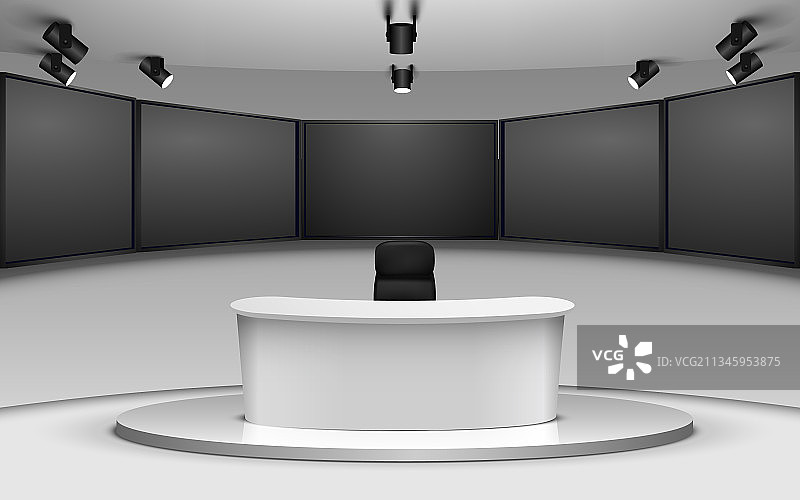 新闻演播室的白色桌子和LCD背景图片素材