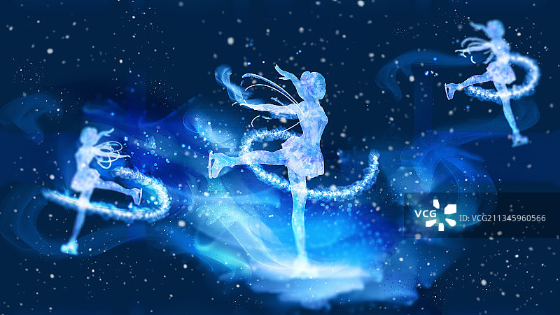 2022冬季运动花样滑冰运动蓝色插画图片素材