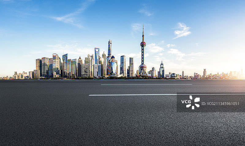 上海,路,平顶,地平线,平视角图片素材