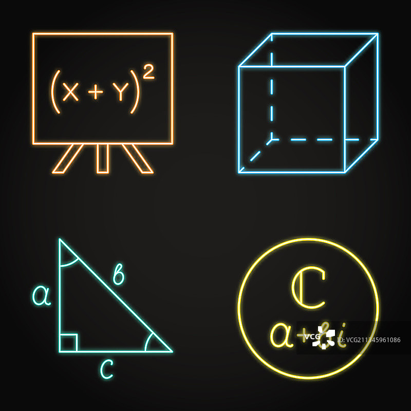 线性风格的霓虹数学图标合集图片素材