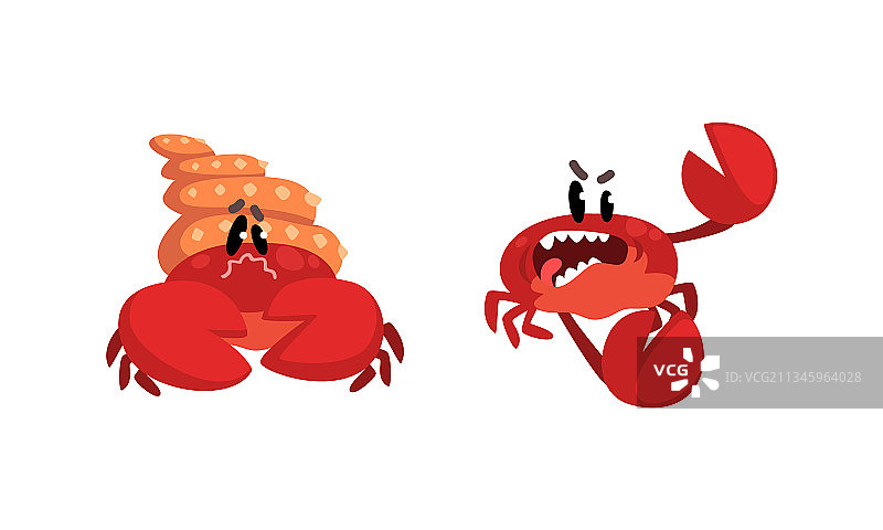 有趣的螃蟹角色套装：海洋生物图片素材