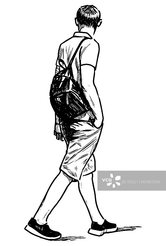 户外休闲青年素描图片素材