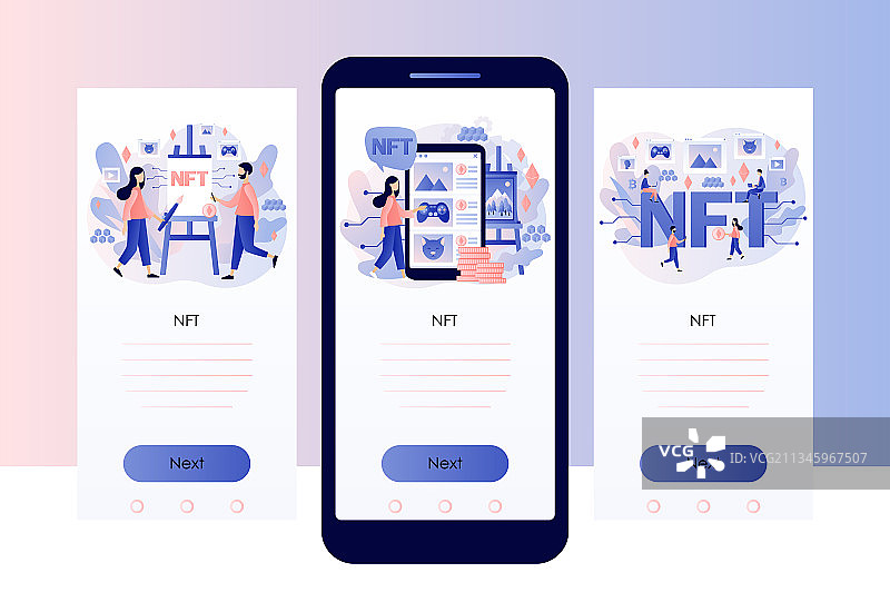 投资NFT非同质化代币的小人物图片素材