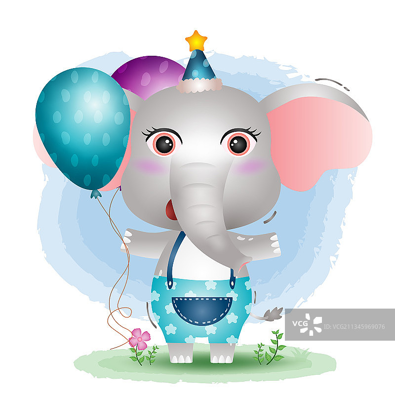 戴生日帽的可爱小象图片素材