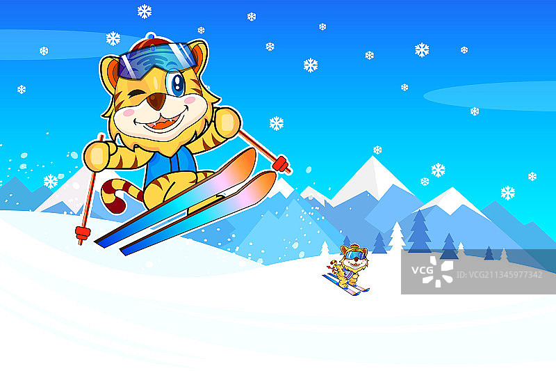 老虎滑雪图片素材