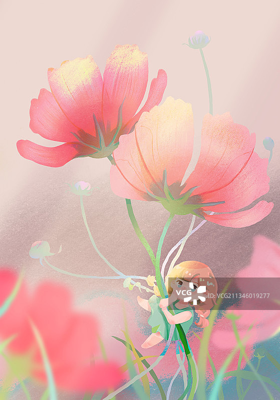 插画粉色花语图片素材