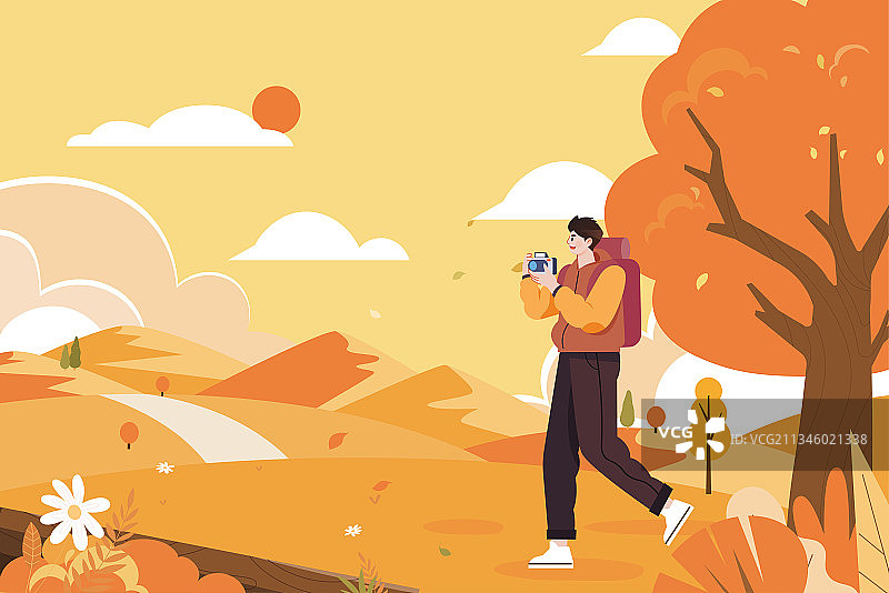 秋日旅行拍照插画图片素材