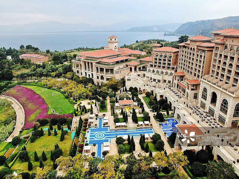 抚仙湖全景航拍图片素材