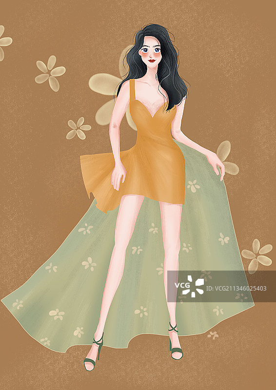 美女模特在展示她的晚礼服图片素材